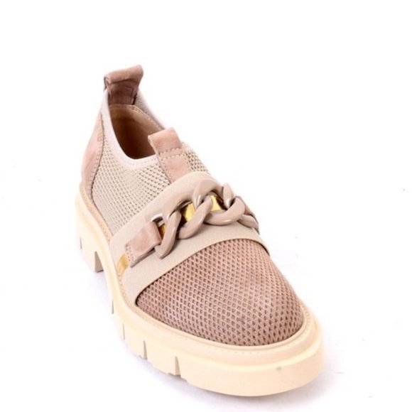 Luca Grossi 96 Beige Suede Leather Elastic Mesh Platform Sneaker - Picture 1 of 8